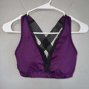 Victoria Sport Women’s Size S Purple Black Crisscross Sports Bra Removable Pads